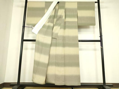 平和屋着物▽上質な紬　単衣　市松文　正絹　逸品　DABH6398az
