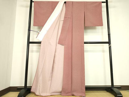 平和屋着物▽小紋　単衣　幾何学花文　さんび謹製　洗える着物　DABH6403az