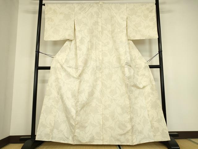 平和屋着物▽上質な紬　単衣　蔦の葉文　正絹　逸品　DABH6406az