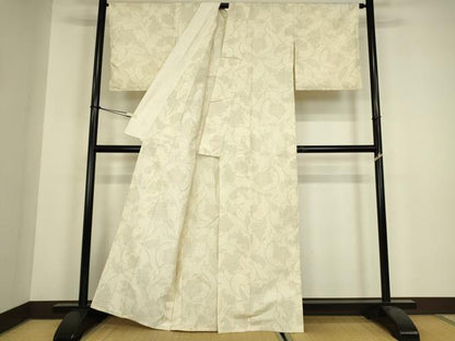 平和屋着物▽上質な紬　単衣　蔦の葉文　正絹　逸品　DABH6406az