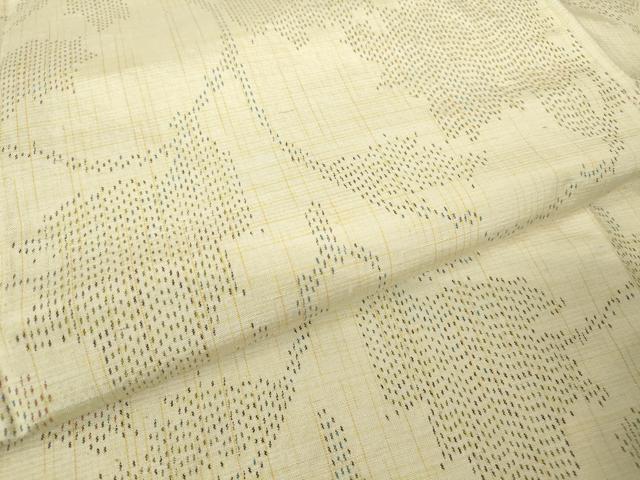 平和屋着物▽上質な紬　単衣　蔦の葉文　正絹　逸品　DABH6406az