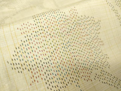 平和屋着物▽上質な紬　単衣　蔦の葉文　正絹　逸品　DABH6406az