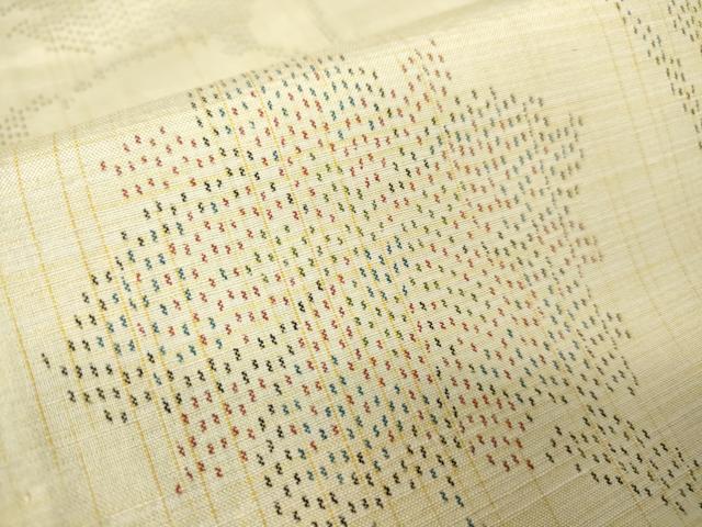 平和屋着物▽上質な紬　単衣　蔦の葉文　正絹　逸品　DABH6406az