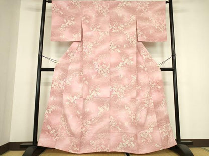 平和屋着物▽上質な小紋　単衣　草花文　暈し染め　正絹　逸品　DABH6411az