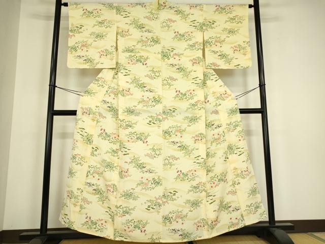 平和屋着物▽上質な小紋　単衣　遠山花文　暈し染め　正絹　逸品　DABH6412az