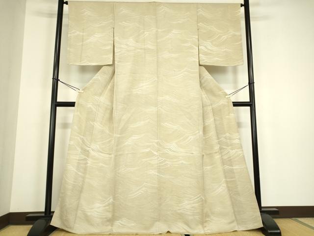 平和屋着物▽上質な小紋　単衣　幾何学文　三越扱い　正絹　逸品　未使用　DABH6413az