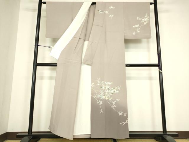 平和屋着物▽訪問着　単衣　友禅　作家物　枝葉文　暈し染め　正絹　逸品　DABH6415az