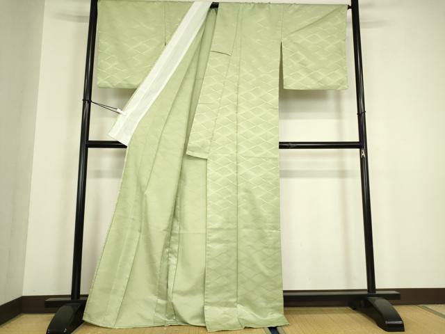 平和屋着物▽色無地　単衣　菱地紋　夏虫色　洗える着物　DABH6419az