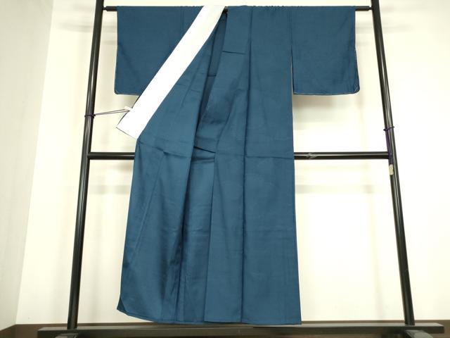 平和屋着物▽色無地　単衣　立波地紋　青藍色　洗える着物　未使用　DABH6420az