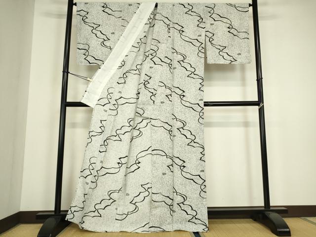 平和屋着物▽小紋　単衣　民謡　雲に獅子　洗える着物　DABH6422az