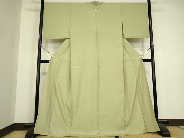 平和屋着物▽上質な色無地　単衣　花丸地紋　若芽色　正絹　逸品　DABH6423az