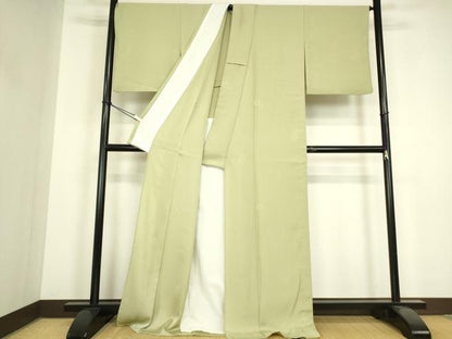 平和屋着物▽上質な色無地　単衣　花丸地紋　若芽色　正絹　逸品　DABH6423az