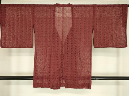 平和屋着物▽道行コート　スリーシーズン　春夏秋　塵除け　葡萄文　紅海老茶色　DABH6434az