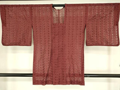 平和屋着物▽道行コート　スリーシーズン　春夏秋　塵除け　葡萄文　紅海老茶色　DABH6434az