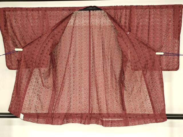 平和屋着物▽道行コート　スリーシーズン　春夏秋　塵除け　葡萄文　紅海老茶色　DABH6434az