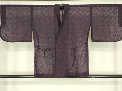 平和屋着物▽道中着　スリーシーズン　春夏秋　塵除け　総レース　草葉文　深紫色　DABH6445az