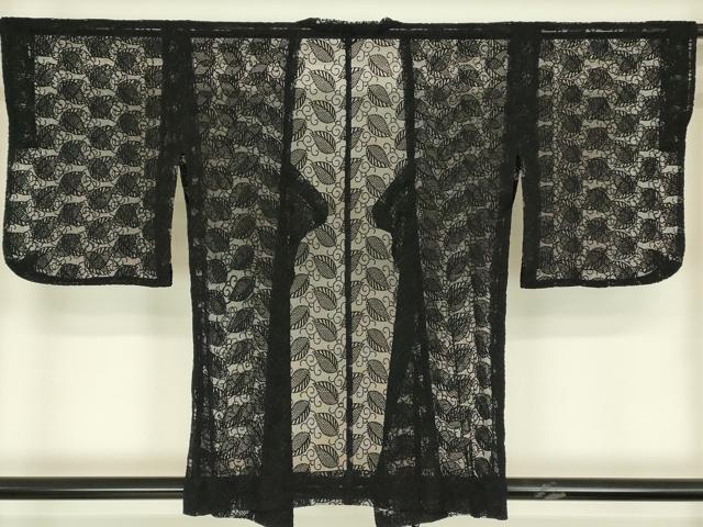平和屋着物▽道行コート　スリーシーズン　春夏秋　塵除け　総レース　舞葉文　黒地　DABH6446az