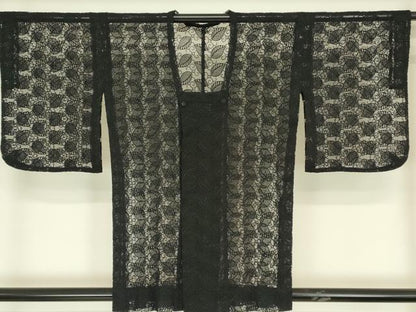 平和屋着物▽道行コート　スリーシーズン　春夏秋　塵除け　総レース　舞葉文　黒地　DABH6446az