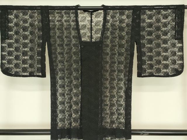 平和屋着物▽道行コート　スリーシーズン　春夏秋　塵除け　総レース　舞葉文　黒地　DABH6446az