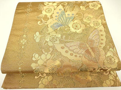 平和屋着物▼六通柄袋帯　献上梅唐草文　金糸　正絹　逸品　DABH6448az