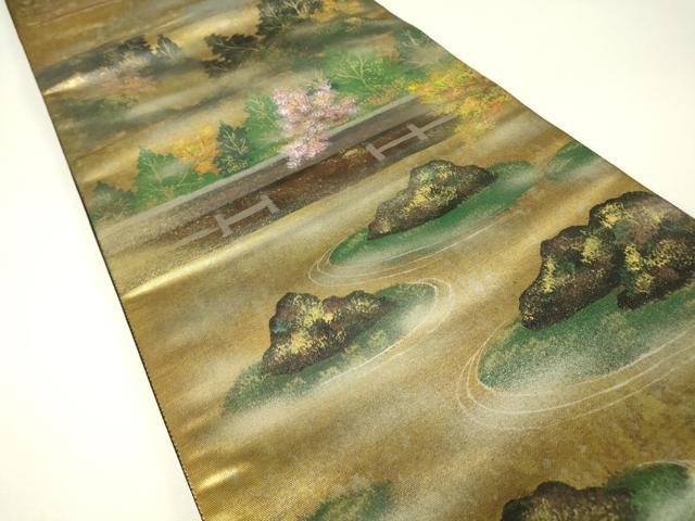 平和屋着物▼太鼓柄袋帯　作家物　枯山水　手描き　引箔　正絹　逸品　DABH6452az