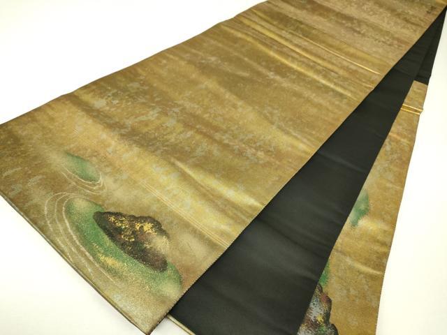 平和屋着物▼太鼓柄袋帯　作家物　枯山水　手描き　引箔　正絹　逸品　DABH6452az