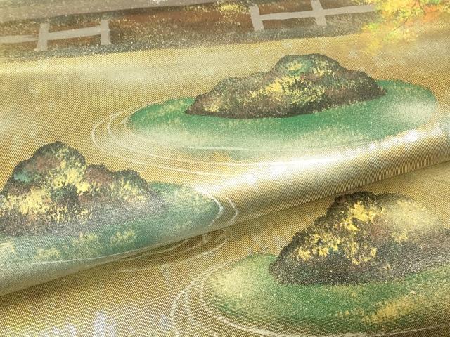 平和屋着物▼太鼓柄袋帯　作家物　枯山水　手描き　引箔　正絹　逸品　DABH6452az