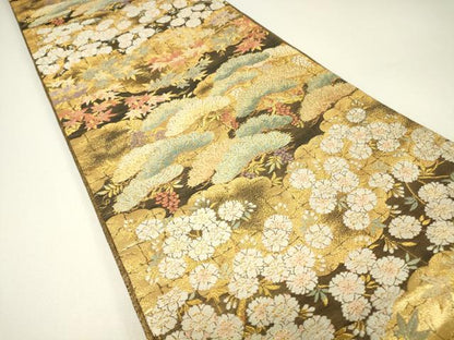 平和屋着物▼佐賀錦　六通柄袋帯　唐織　松に桜　金糸　正絹　逸品　DABH6454az