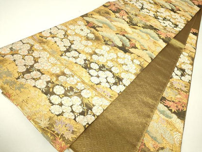 平和屋着物▼佐賀錦　六通柄袋帯　唐織　松に桜　金糸　正絹　逸品　DABH6454az