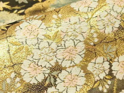 平和屋着物▼佐賀錦　六通柄袋帯　唐織　松に桜　金糸　正絹　逸品　DABH6454az
