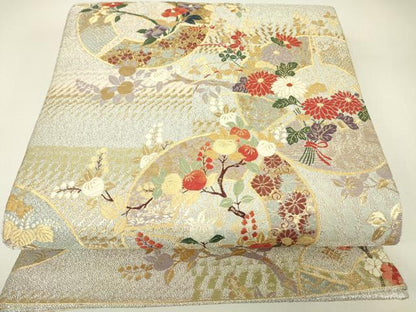 平和屋着物▼六通柄袋帯　地紙花文　金糸　正絹　逸品　DABH6457az