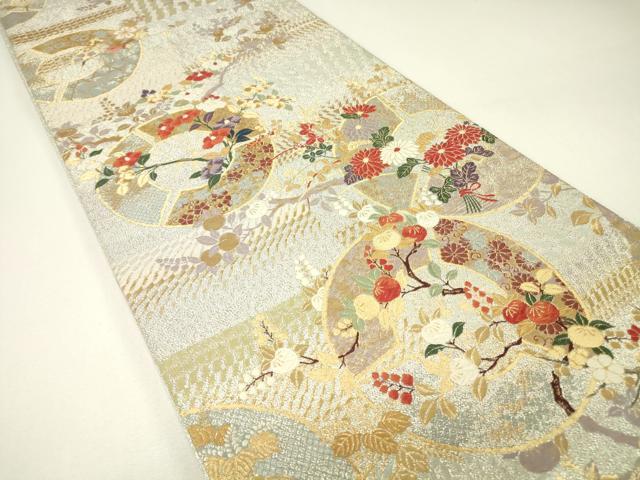 平和屋着物▼六通柄袋帯　地紙花文　金糸　正絹　逸品　DABH6457az