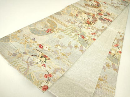 平和屋着物▼六通柄袋帯　地紙花文　金糸　正絹　逸品　DABH6457az