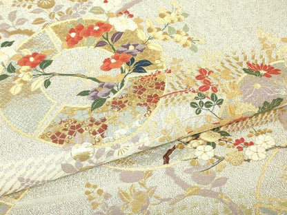 平和屋着物▼六通柄袋帯　地紙花文　金糸　正絹　逸品　DABH6457az