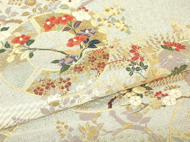 平和屋着物▼六通柄袋帯　地紙花文　金糸　正絹　逸品　DABH6457az