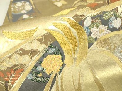 平和屋着物▼六通柄袋帯　束ね熨斗文　金銀糸　引箔　正絹　逸品　DABH6462az
