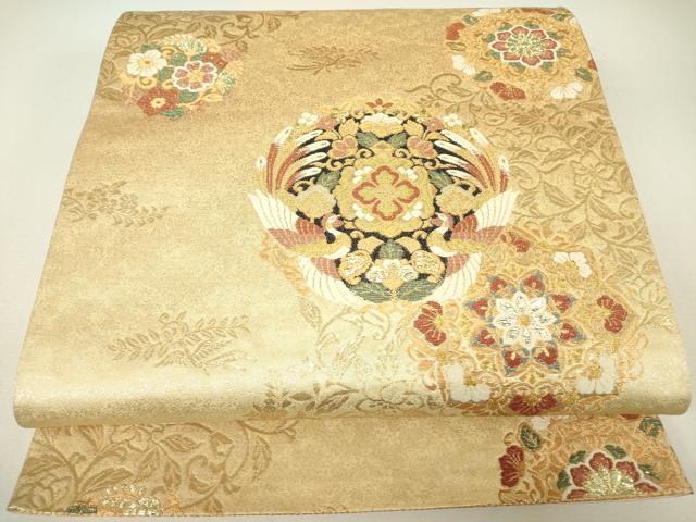 平和屋着物▼六通柄袋帯　正倉院鳳凰花文　金糸　正絹　逸品　DABH6466az