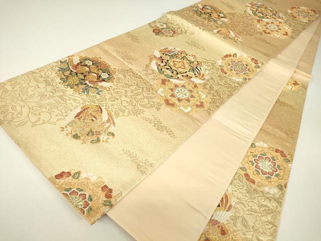 平和屋着物▼六通柄袋帯　正倉院鳳凰花文　金糸　正絹　逸品　DABH6466az