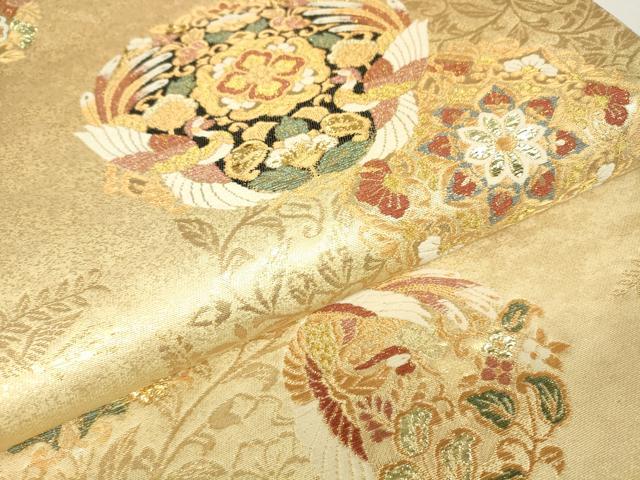 平和屋着物▼六通柄袋帯　正倉院鳳凰花文　金糸　正絹　逸品　DABH6466az