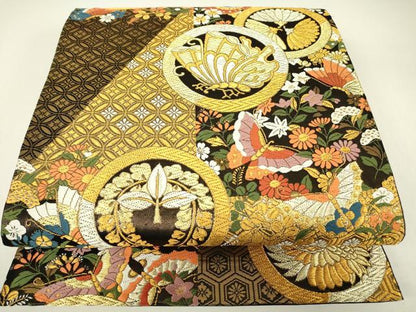 平和屋着物▼六通柄袋帯　唐織　慶匠錦　花鳥蝶文　金銀糸　正絹　逸品　DABH6468az
