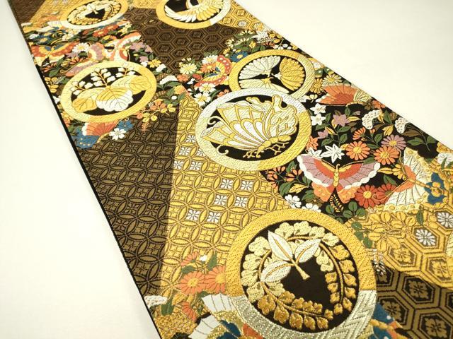 平和屋着物▼六通柄袋帯　唐織　慶匠錦　花鳥蝶文　金銀糸　正絹　逸品　DABH6468az