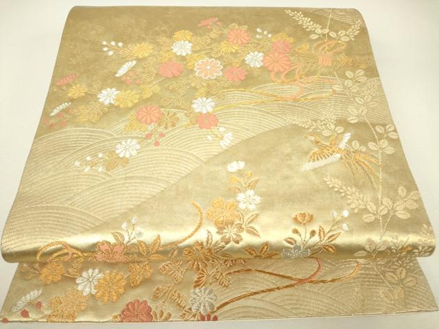平和屋着物▼六通柄袋帯　流水鳳凰花文　金銀糸　正絹　逸品　DABH6471az
