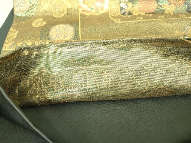 平和屋着物▼六通柄袋帯　色紙取源氏絵巻　彫金　正絹　逸品　DABH6487az