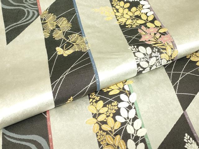 平和屋着物▼六通柄袋帯　萩文　金銀糸　引箔　正絹　逸品　DABH6491az