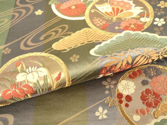 平和屋着物▼六通柄袋帯　唐織　花蝶丸文　金糸　正絹　逸品　DABH6495az