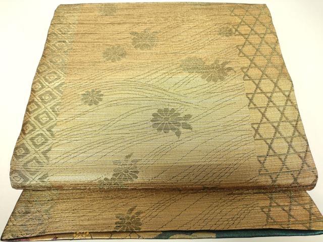 平和屋着物▼両面　六通柄袋帯　舞花文　金糸　正絹　逸品　DABH6497az