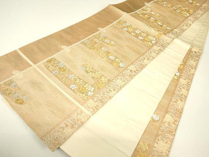 平和屋本店▼六通柄袋帯　本金箔　彫金　霞取り花文　正絹　逸品　DABH6501az