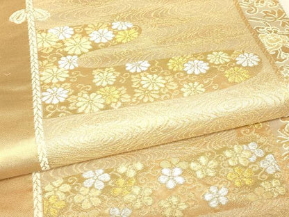 平和屋本店▼六通柄袋帯　本金箔　彫金　霞取り花文　正絹　逸品　DABH6501az