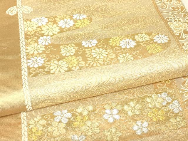 平和屋本店▼六通柄袋帯　本金箔　彫金　霞取り花文　正絹　逸品　DABH6501az