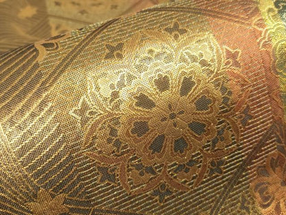 平和屋着物▼両面　六通柄袋帯　正倉院花文　金糸　反端付き　正絹　逸品　DABH6502az